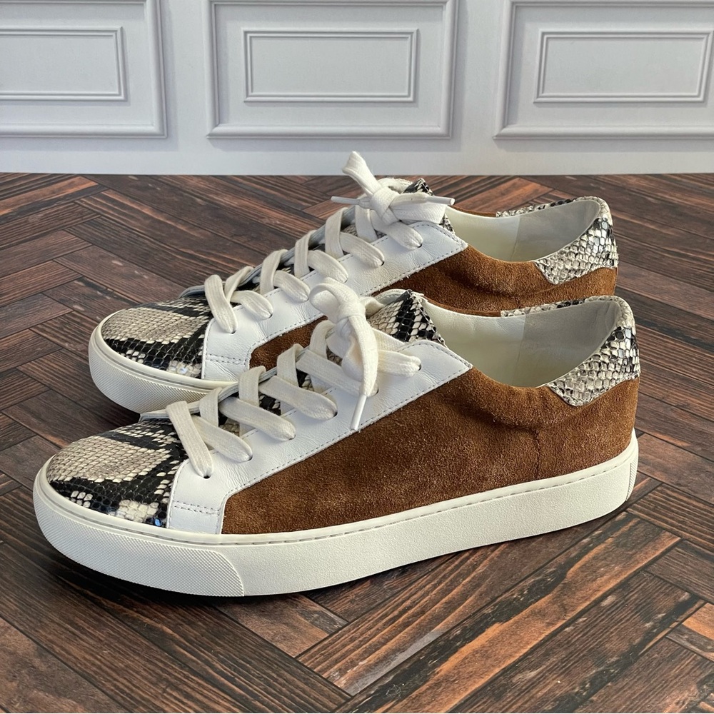 Veronica Beard Bibi Sneaker in pecan brown suede and python Size 8.5